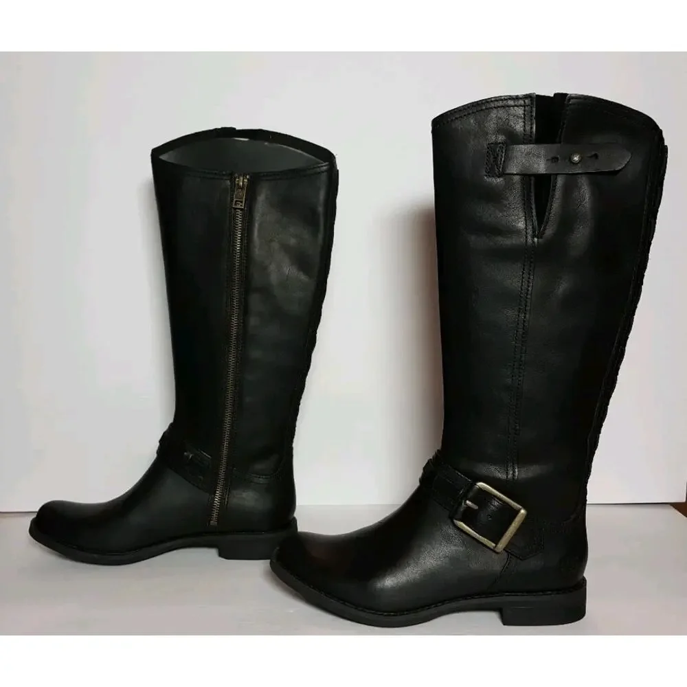 Timberland Womens Savin Hill Tall Leather Moto Boots Buckle Anti Fatigue Size 7